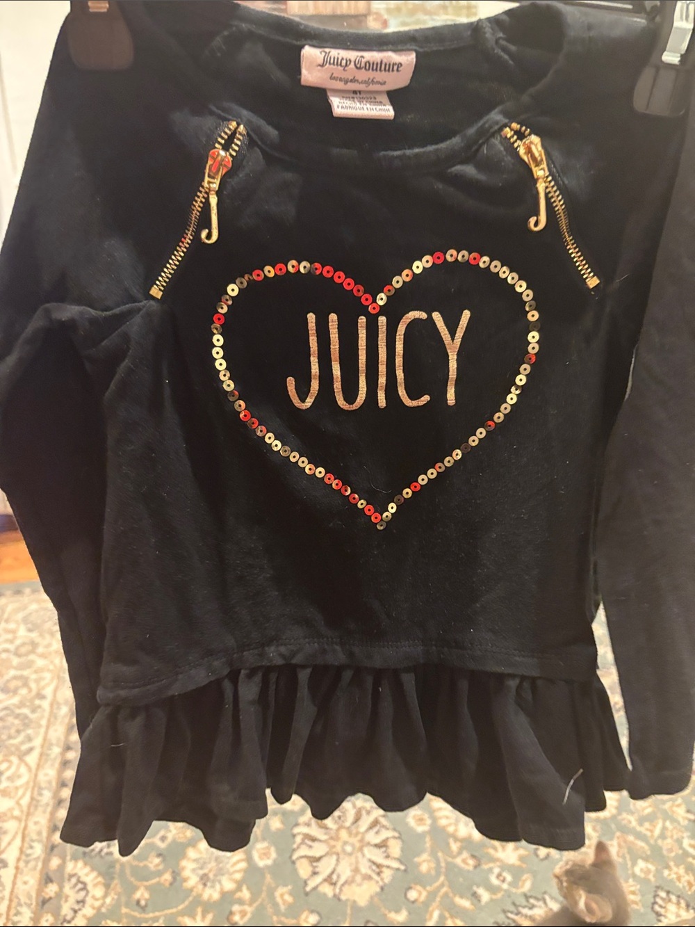 Juicy Couture Black Sequin Heart Peplum Sweatshirt